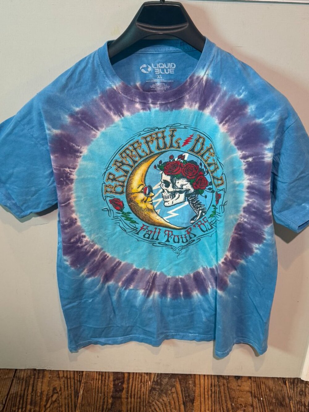 Vintage Grateful Dead Liquid Blue Tie-Dye T-Shirt Men's XL Skull Fall Tour '89